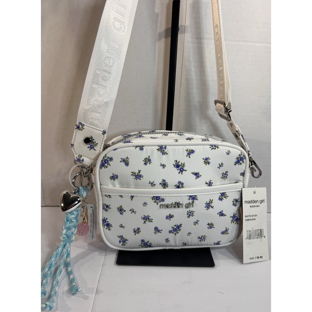 Madden Girl White Ditsy Floral Camera Crossbody Bag Charms NWT - Picture 9 of 16